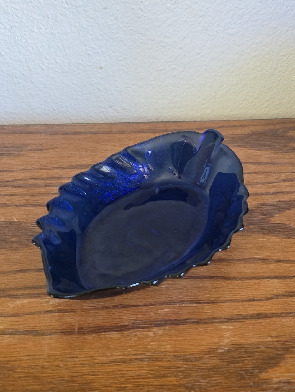 Cobalt Blue Glass Decorative Leaf Dish Tote 12